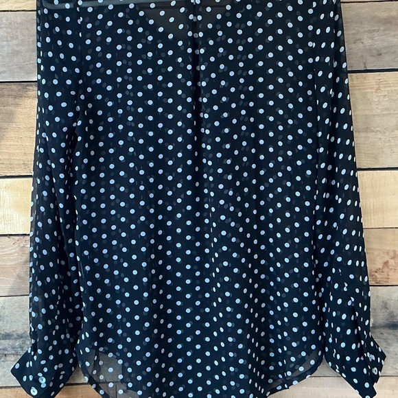 Daniel Rainn M Blouse Sheer Polka Dot Roll Tab Sleeve Pleated Front Romantic - Picture 6 of 9